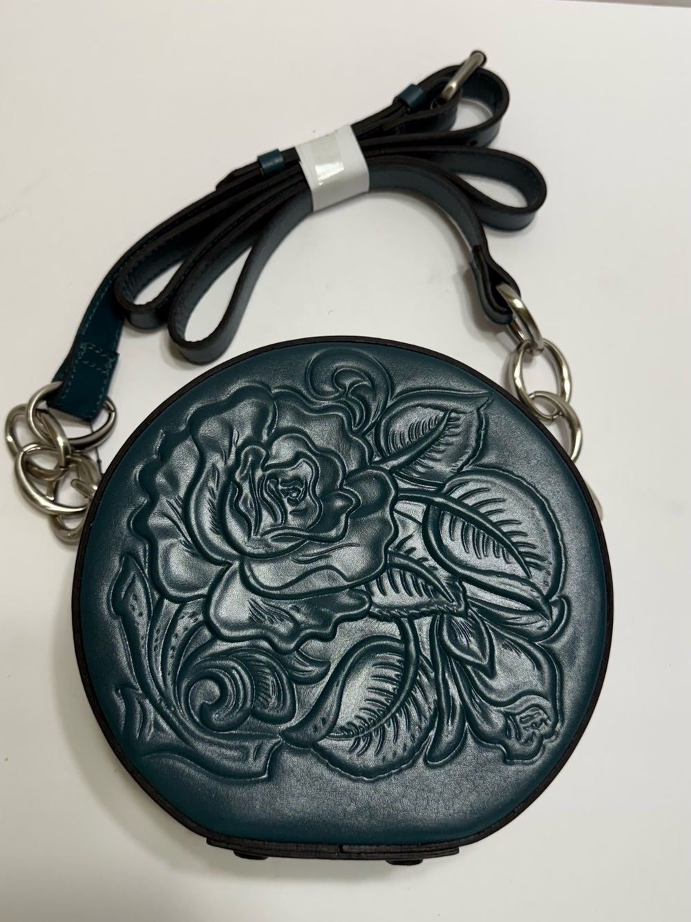 Patricia Nash Rose Tooled Embossed Round Crossbody Bag w Wallet